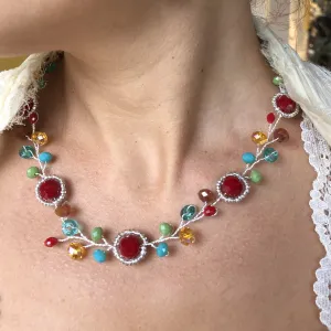 Branch Necklace- Red, Turquoise, Green & Yellow