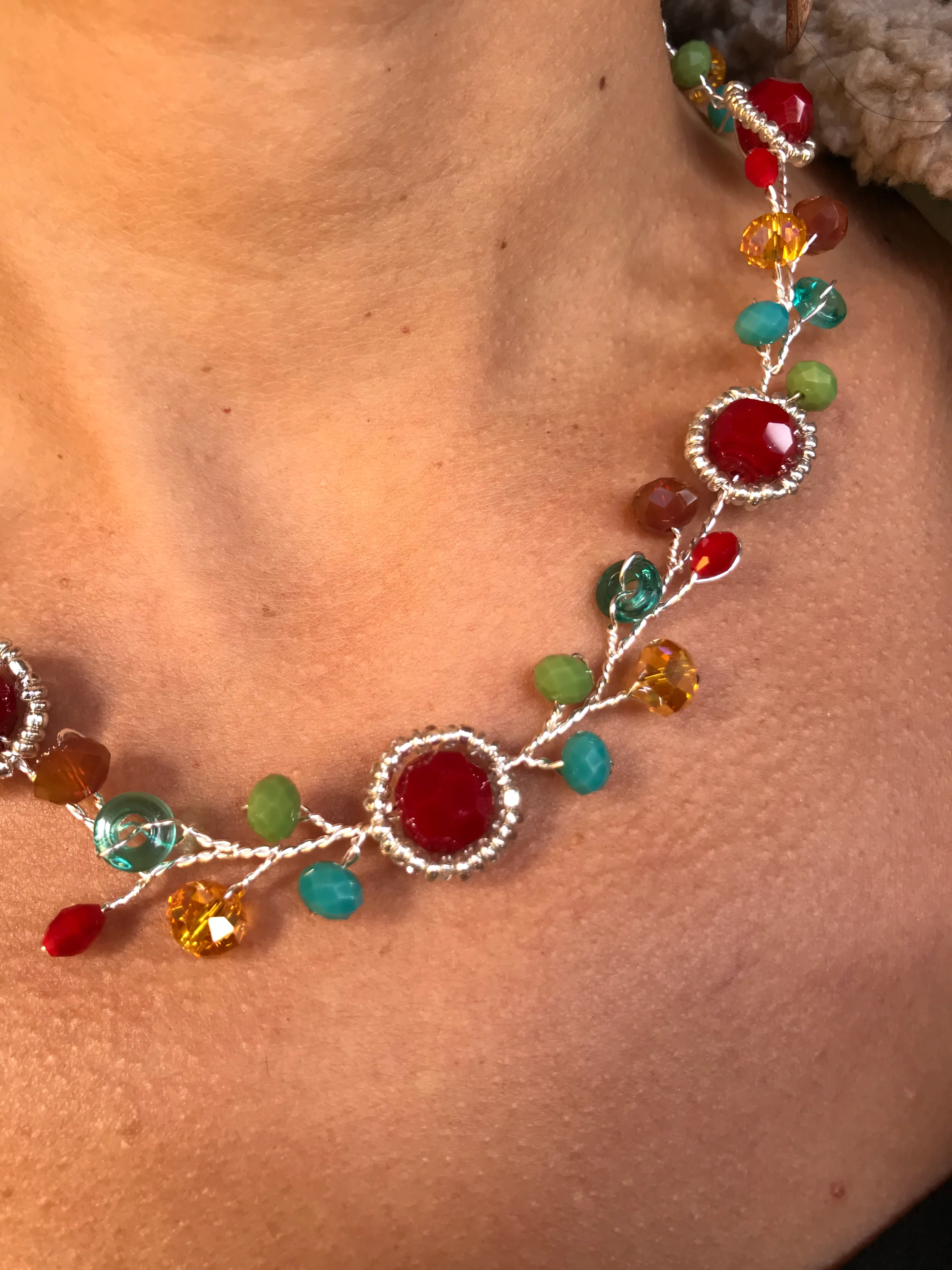 Branch Necklace- Red, Turquoise, Green & Yellow