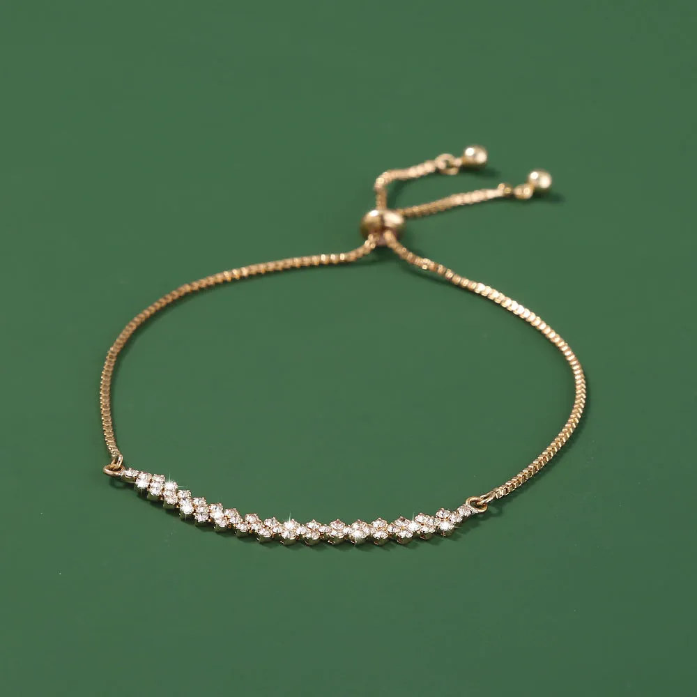 Brass Gold Plated Long Micropaved Zircon Pendant Shrink Pulled Brass Bead Bracelet