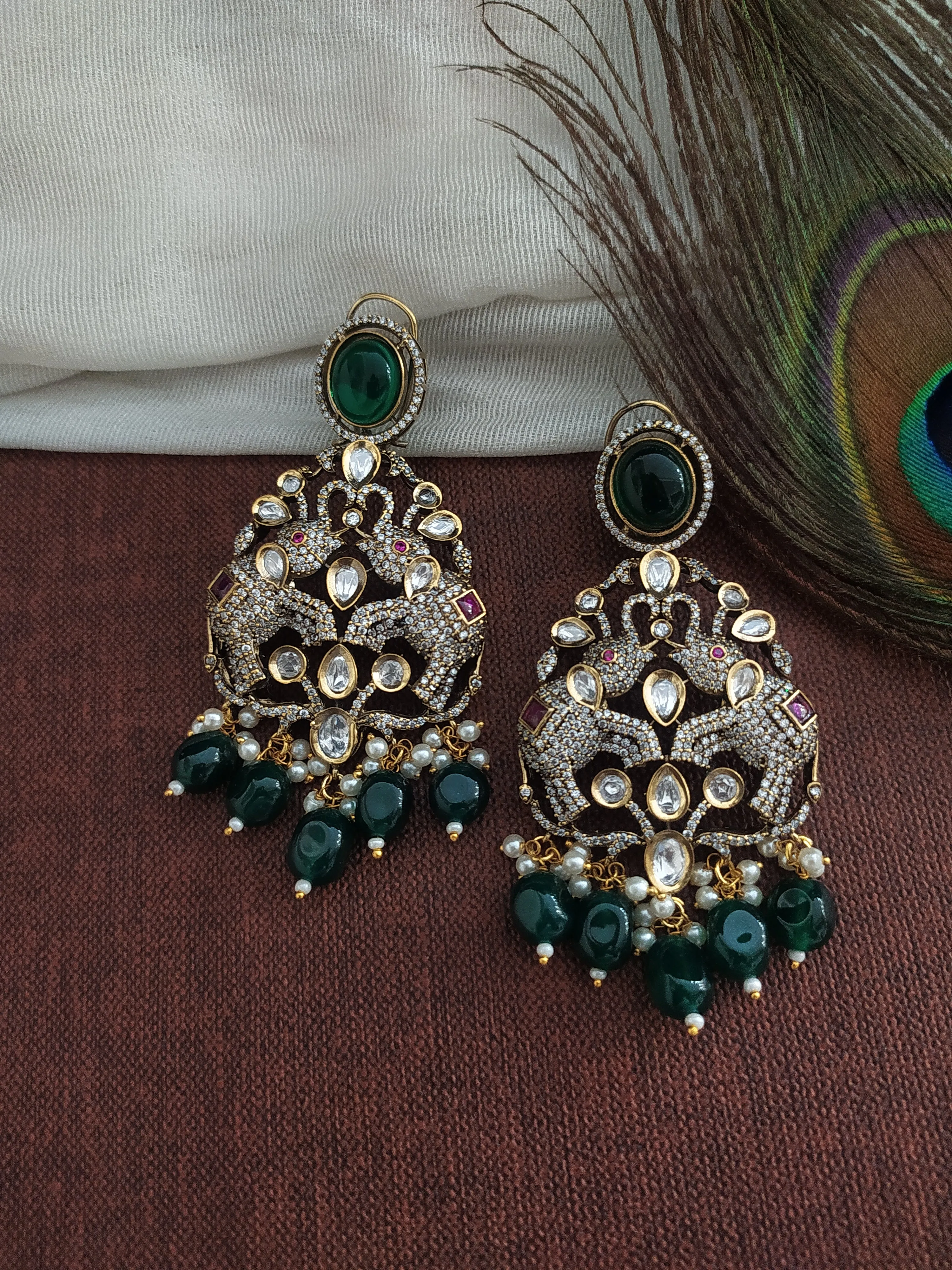 Bridal Elegance Victorian Necklace Set with Elephant and Peacock Motifs