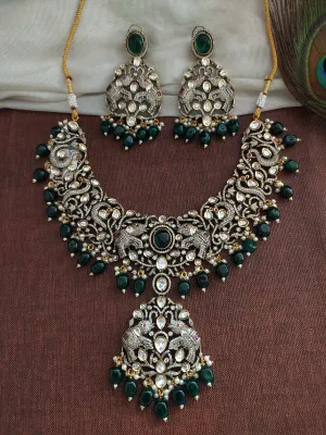 Bridal Elegance Victorian Necklace Set with Elephant and Peacock Motifs