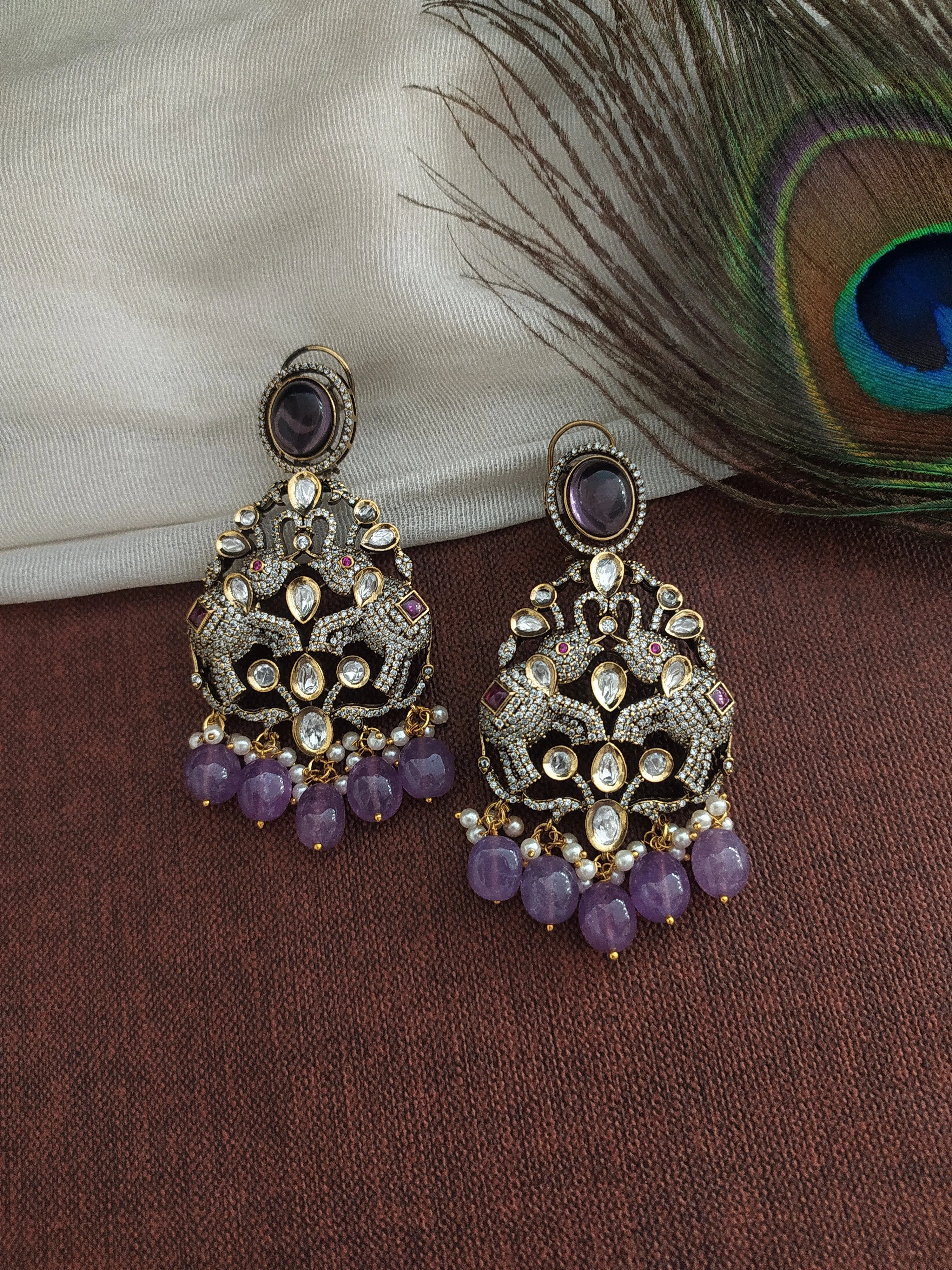 Bridal Elegance Victorian Necklace Set with Elephant and Peacock Motifs