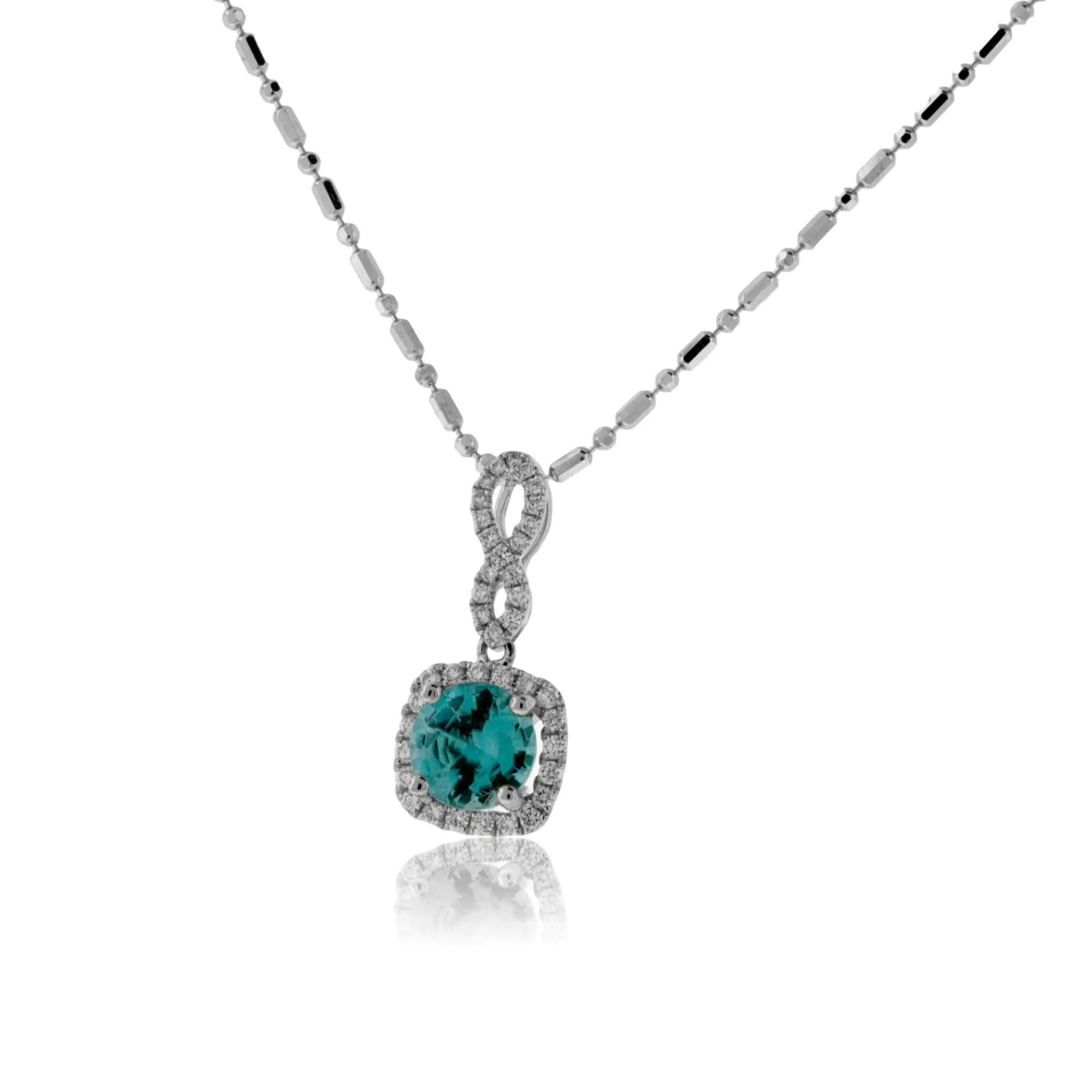 Bypassing Blue Zircon in Diamond Halo Drop Pendant