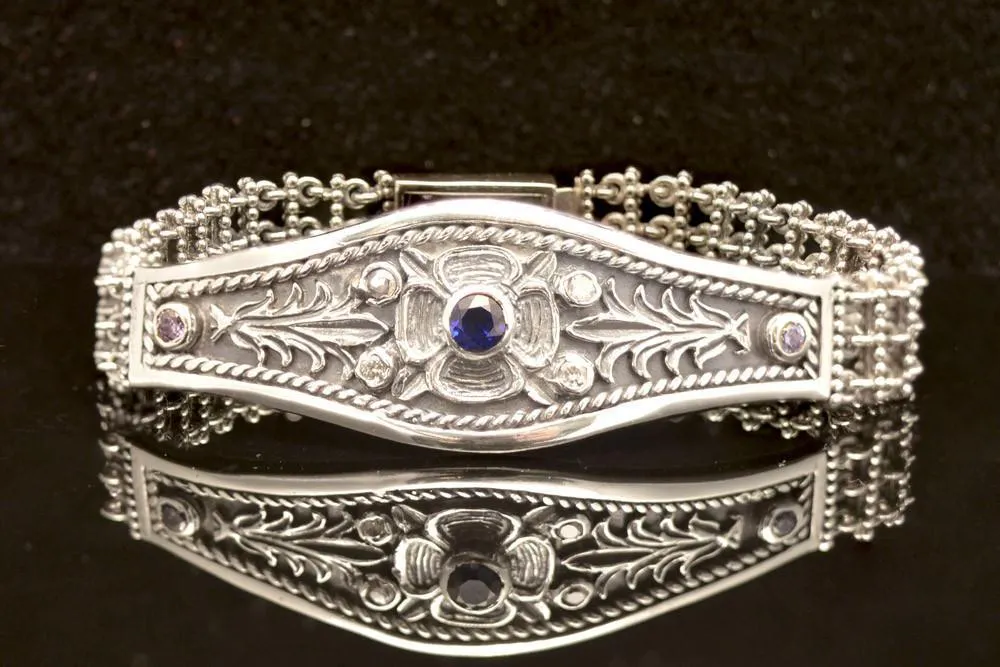 Byzantine Bracelet in Sterling Silver with zircon (B-21)