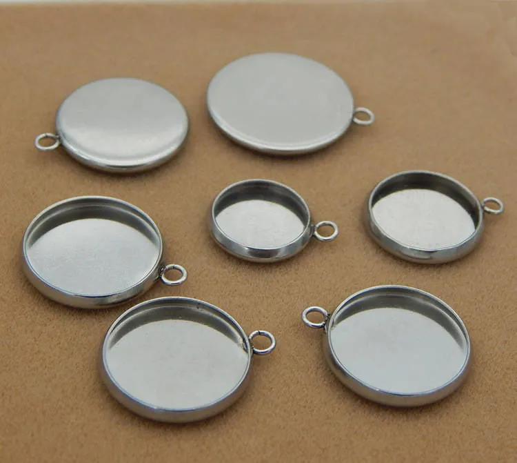 Cabochon Setting Blank Bezel Stainless Steel Silver Tone Round Pendant Tray with Loop Pendant Base 6 8 10 12 14 16 18 20 22 mm Craft Supply