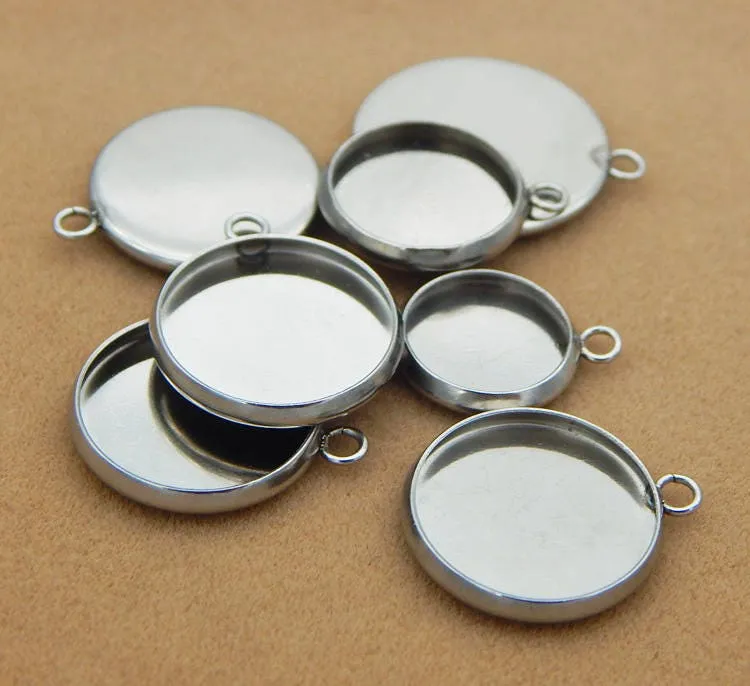 Cabochon Setting Blank Bezel Stainless Steel Silver Tone Round Pendant Tray with Loop Pendant Base 6 8 10 12 14 16 18 20 22 mm Craft Supply