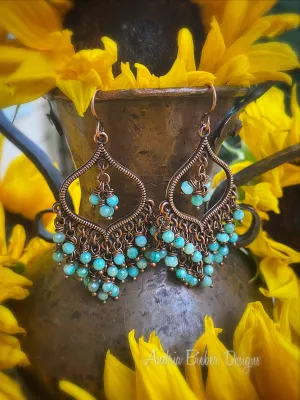 Chandeliers. Amazonite stone, copper metal earrings.