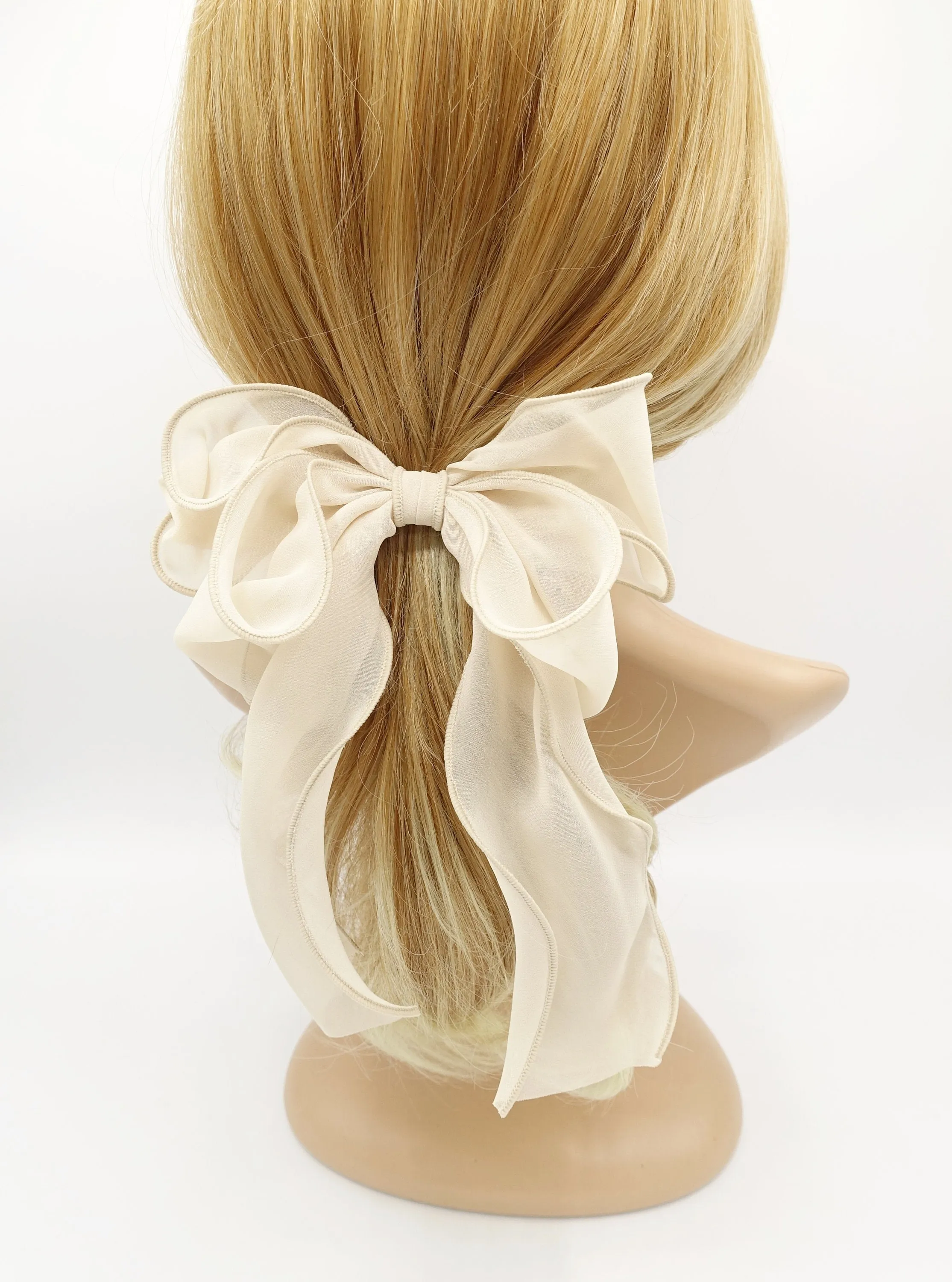 chiffon lettuce hem layered hair bow for women