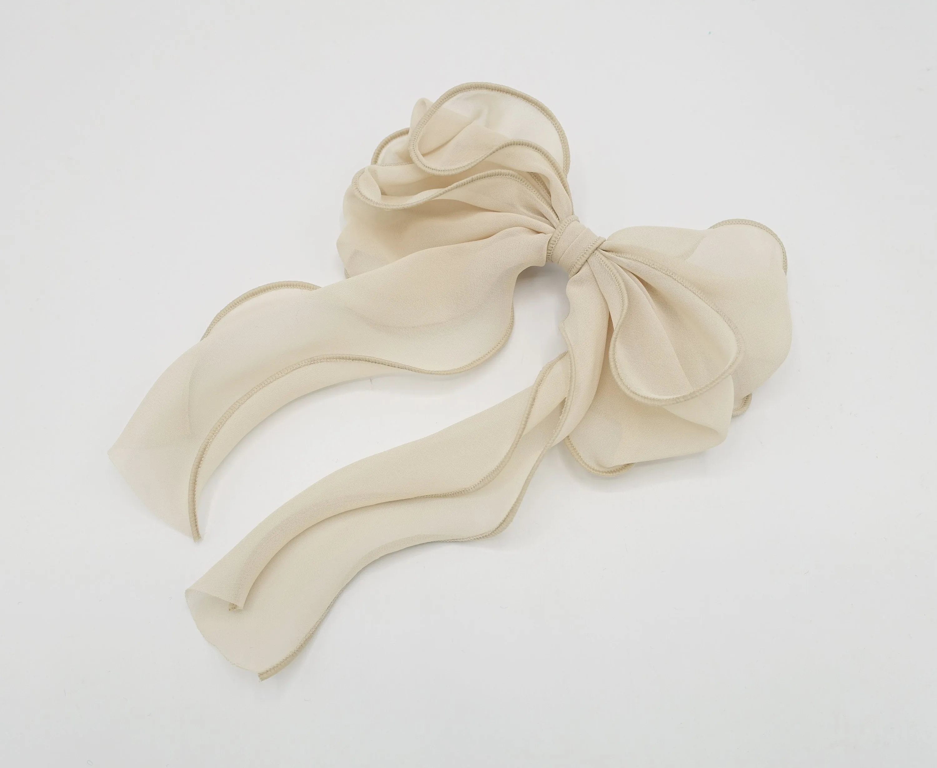 chiffon lettuce hem layered hair bow for women