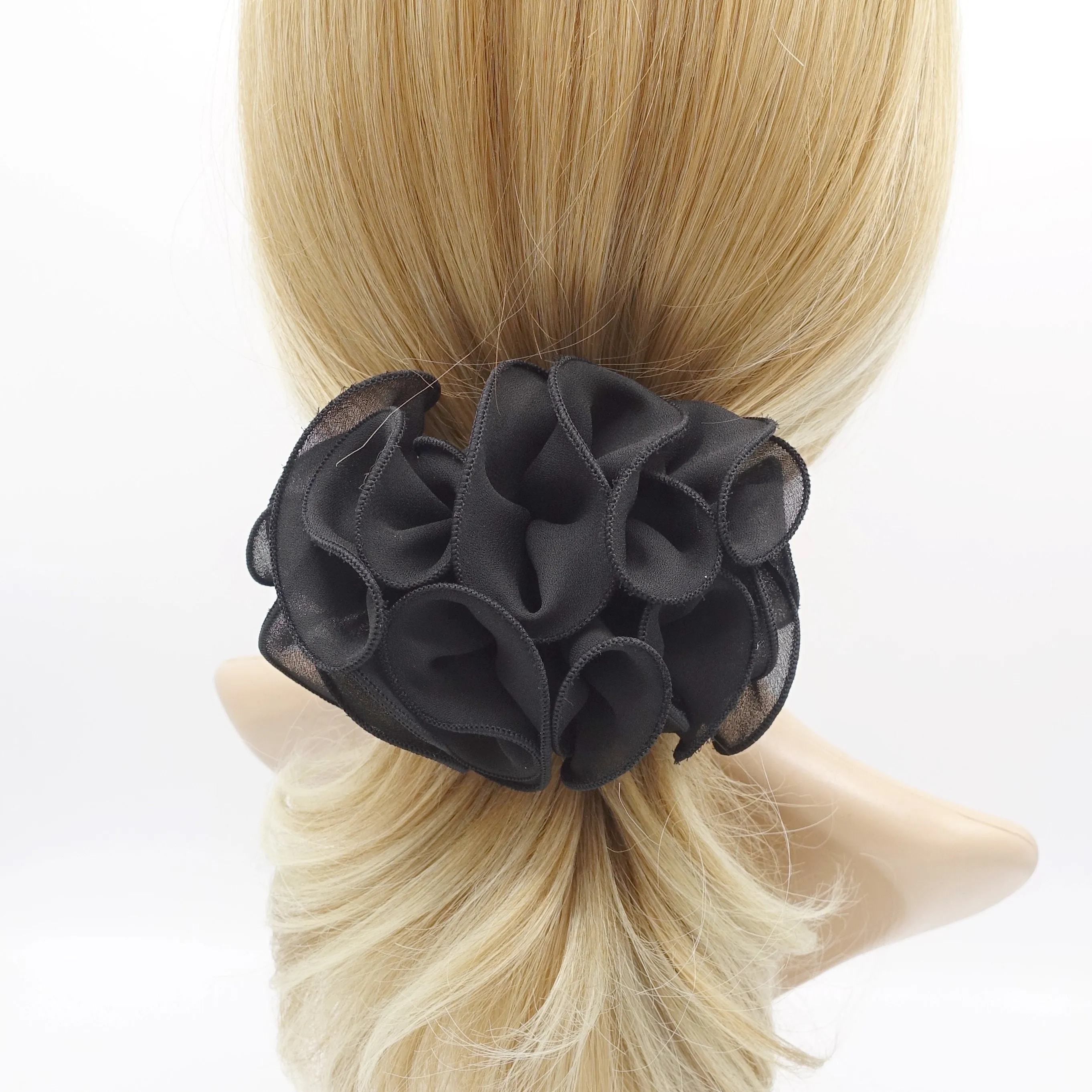 chiffon ruffle edge flower hair barrette for women