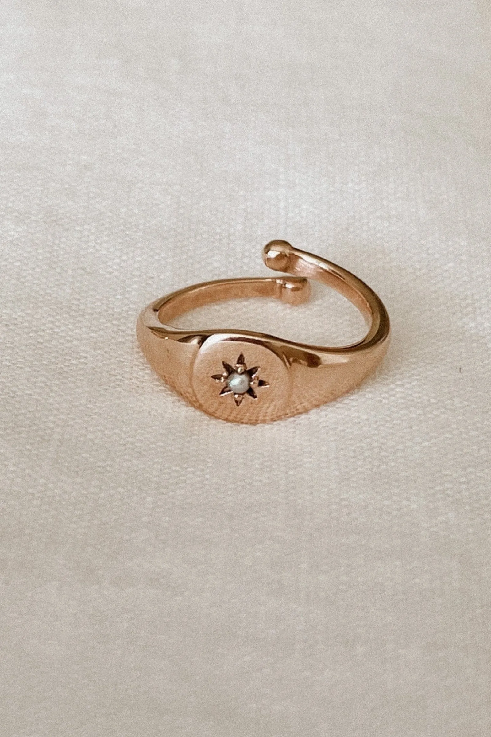 Child Vintage Pearl Signet Ring - 9ct Rose Gold