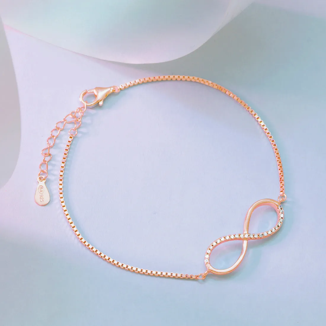 Classic Rose Gold Zircon Infinity 925 Silver Bracelet