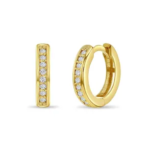 Clear CZ Huggie 7mm Hoop 14k Gold Plated Baby Back Earrings