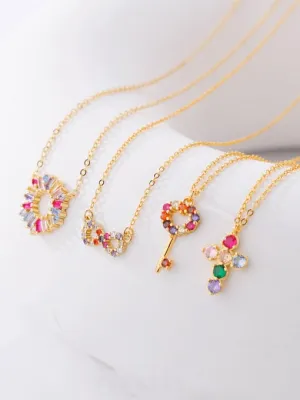 Colorful Necklaces, Colorful Days Diamond CZ 18k Gold Plated .925 Sterling Silver Dainty Necklace