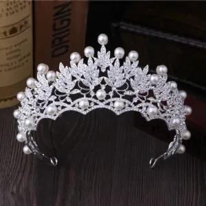 Crystal Pearl  Rhinestone Tiara Brides Hairband Silver Plated Hair Jewelry Princess Crown Fashion Wedding Hair Accessories