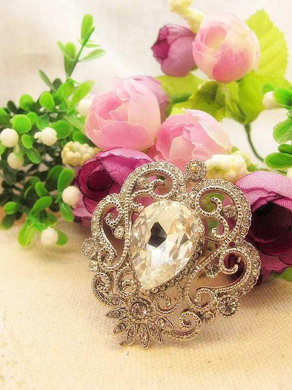 Crystal Tear Drop Rhinestone Banquet Wedding Dress Brooch