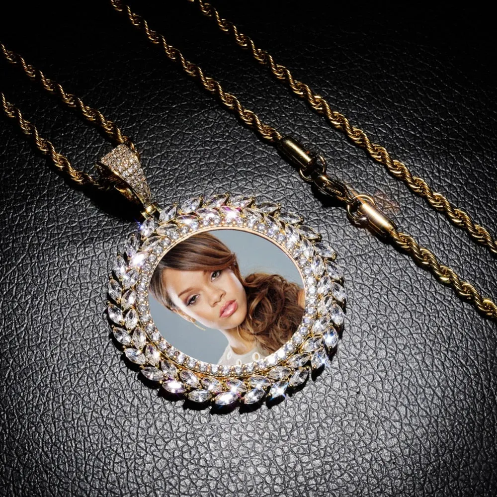 Custom 14k Gold Plated Cubic Zircon Photo Pendant Necklace