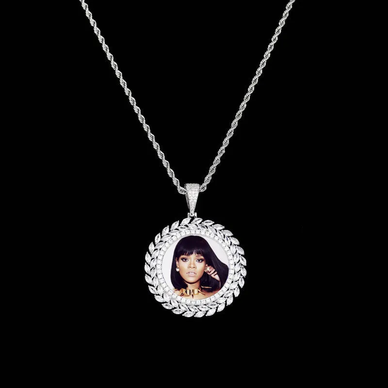 Custom 14k Gold Plated Cubic Zircon Photo Pendant Necklace