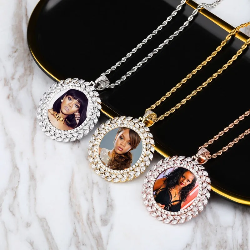 Custom 14k Gold Plated Cubic Zircon Photo Pendant Necklace