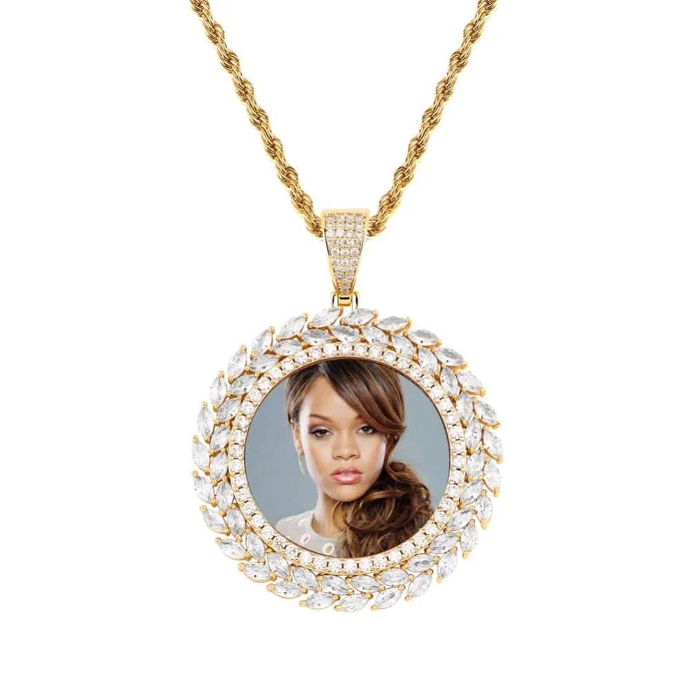 Custom 14k Gold Plated Cubic Zircon Photo Pendant Necklace