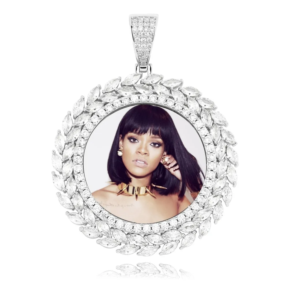 Custom 14k Gold Plated Cubic Zircon Photo Pendant Necklace