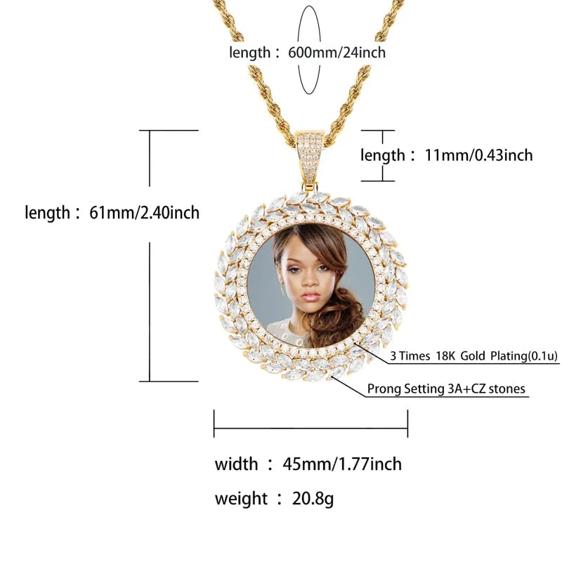 Custom 14k Gold Plated Cubic Zircon Photo Pendant Necklace