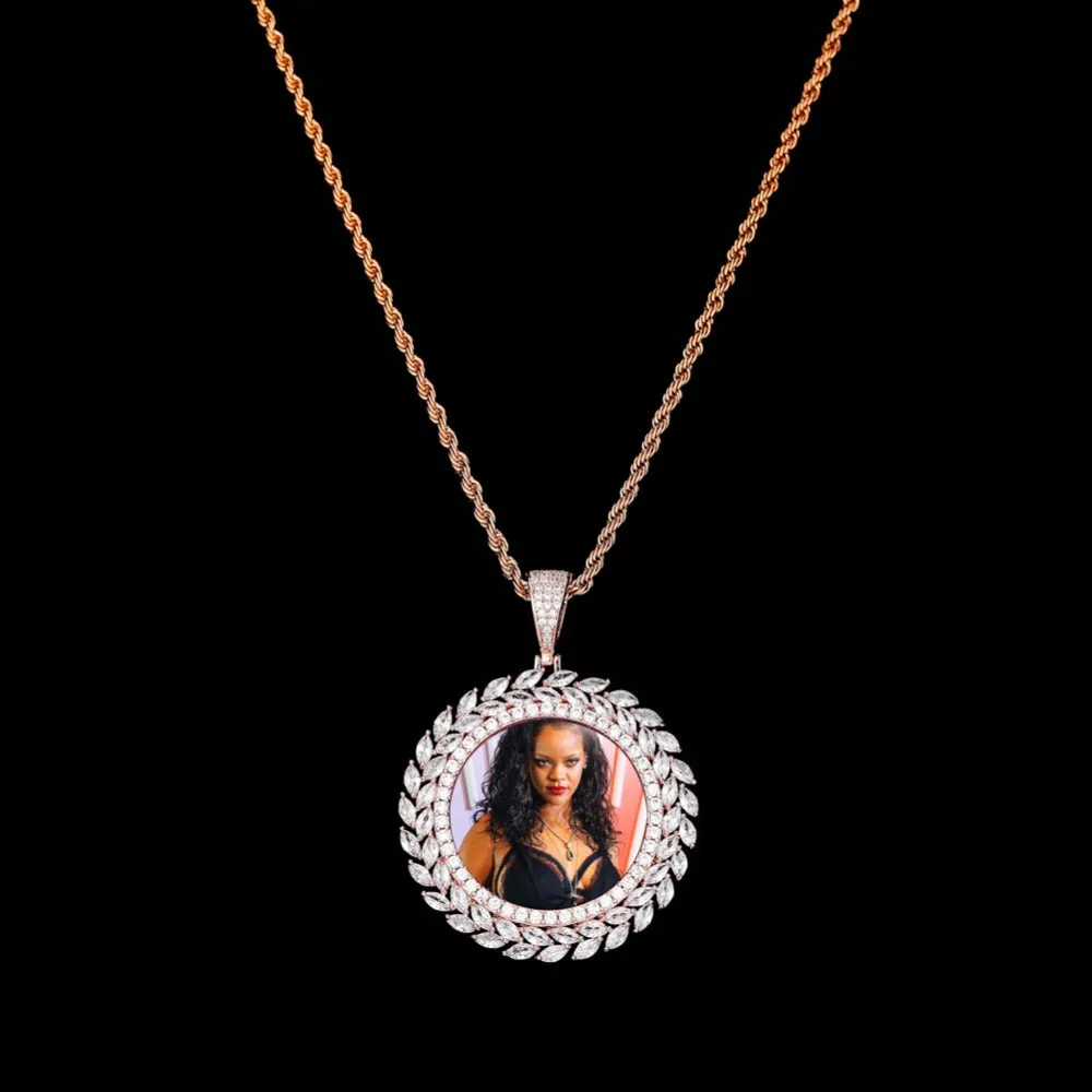 Custom 14k Gold Plated Cubic Zircon Photo Pendant Necklace