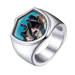 Custom Shield Signet Ring with Photo for Men