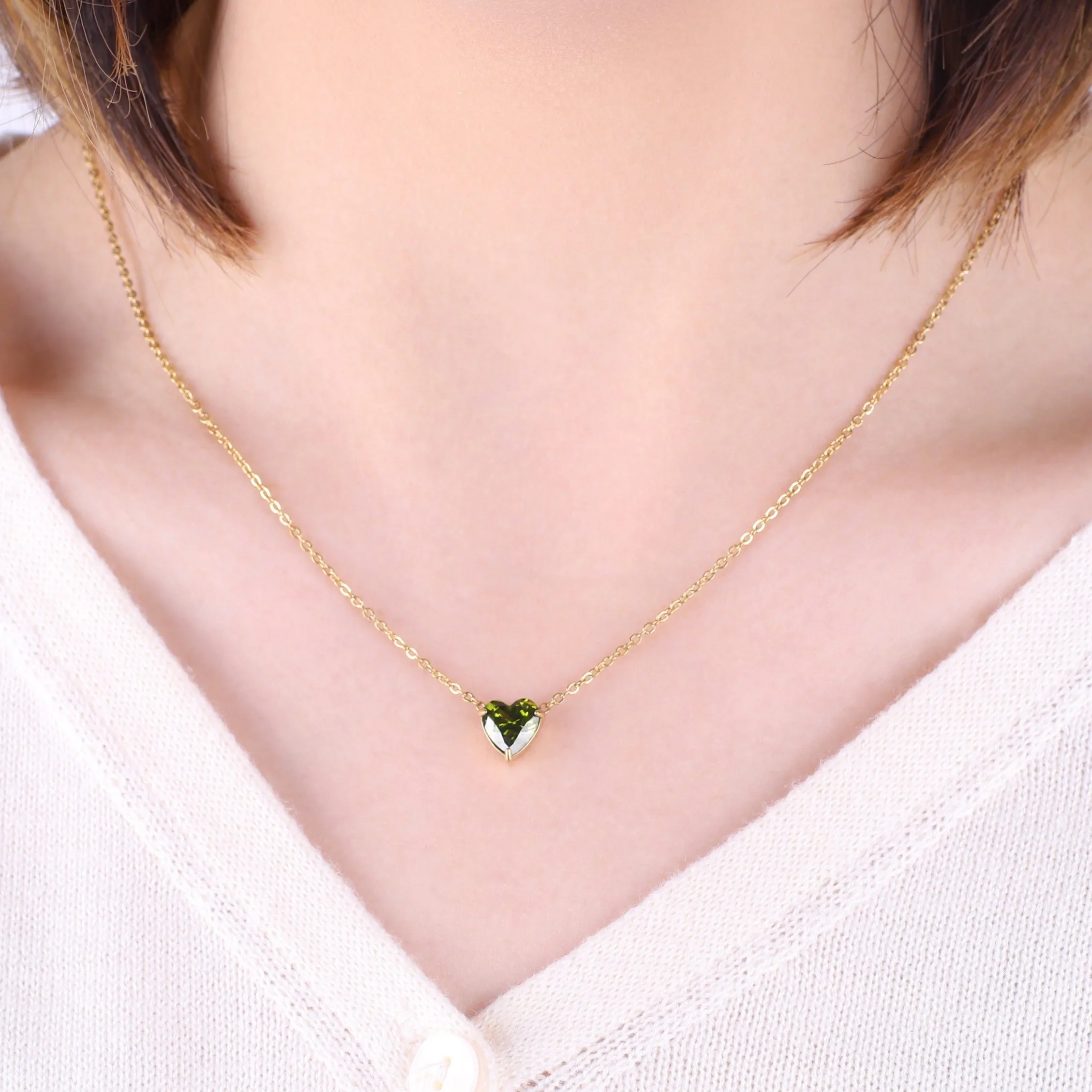 Dainty Birthstone Heart Necklace