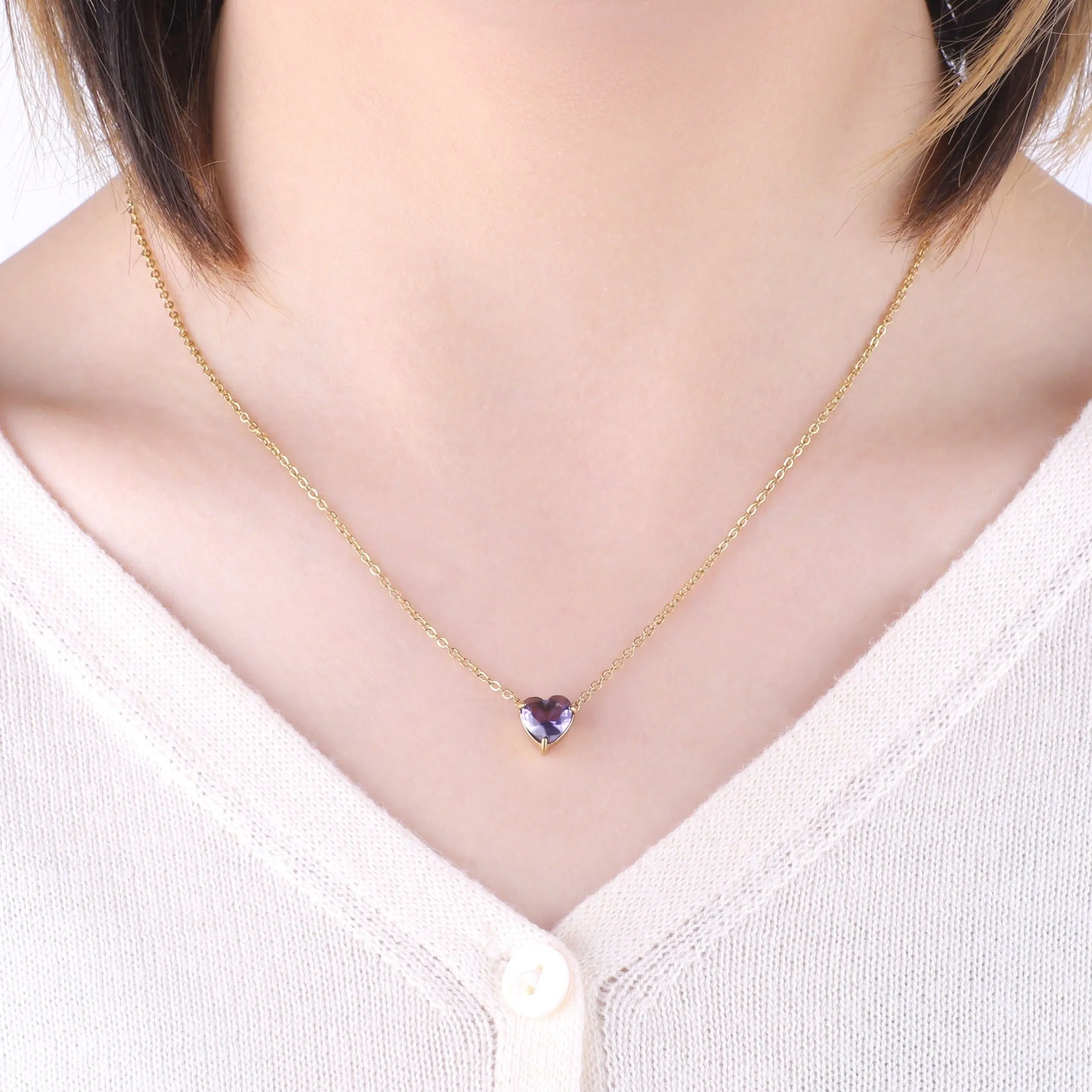 Dainty Birthstone Heart Necklace