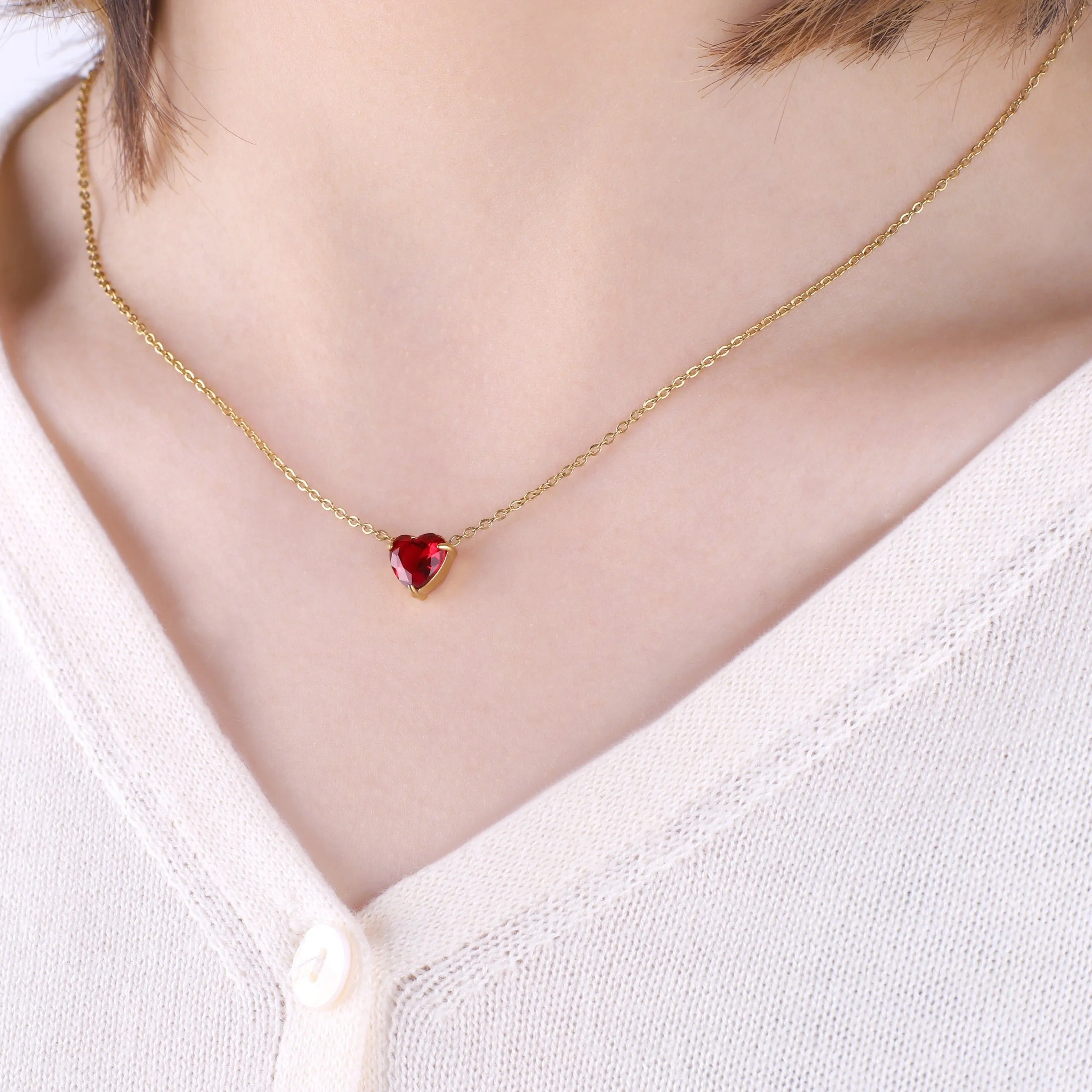 Dainty Birthstone Heart Necklace