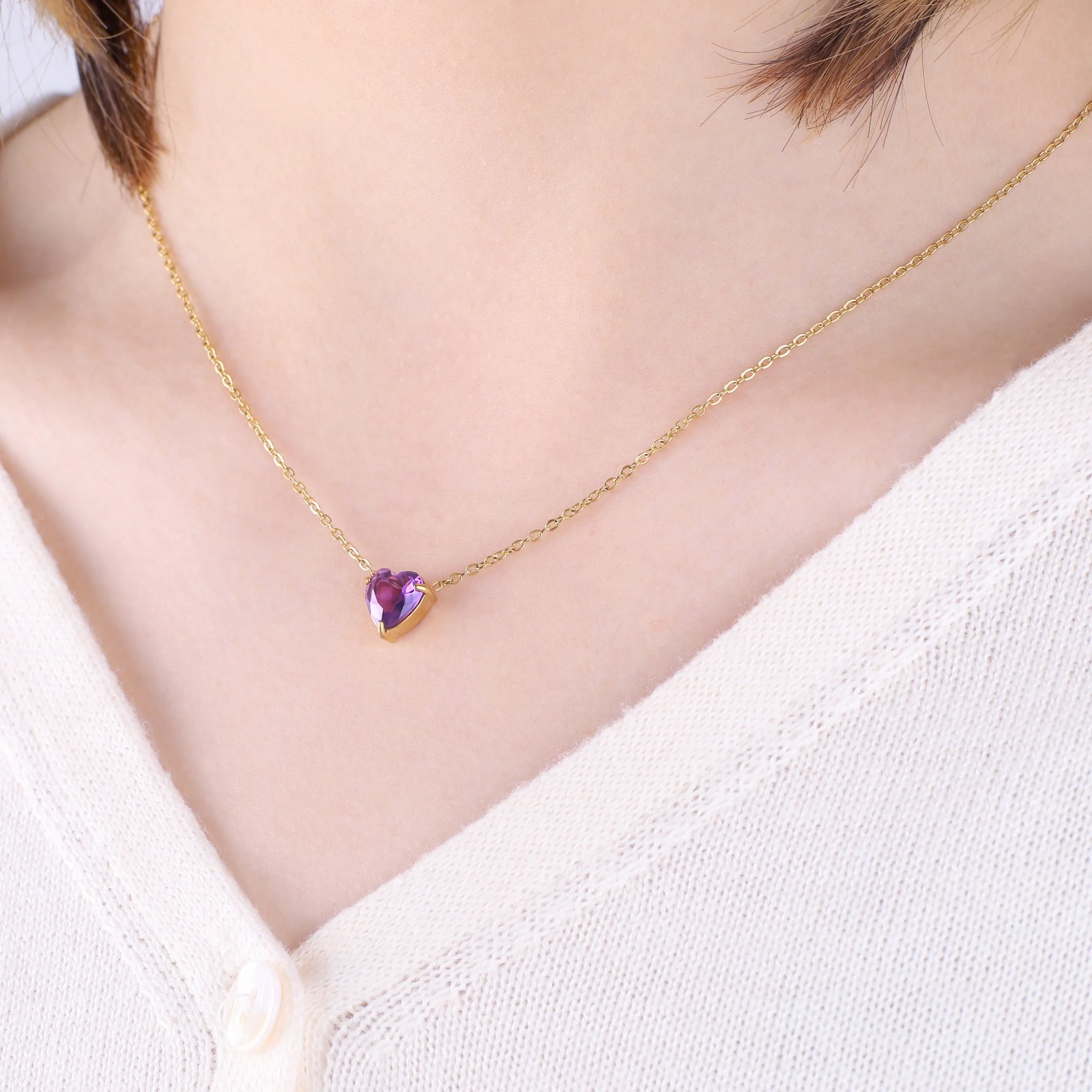 Dainty Birthstone Heart Necklace