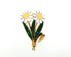 Daisy Brooch White Enamel flowers