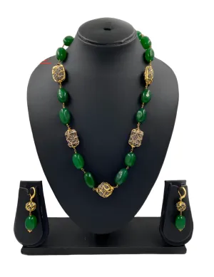 Designer Semi Precious Green Jade Beads Necklace For Woman