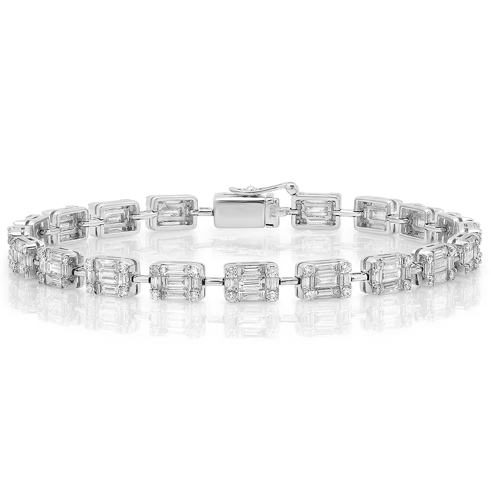 Diamond Baguette Cluster Illusion Tennis Bracelet