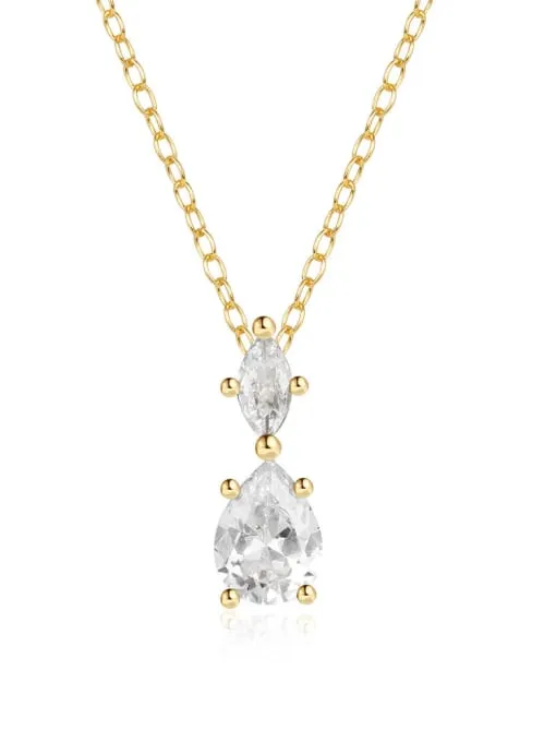 Diamond Shape - Pear Shape Zircon, 925 Sterling Silver Luxury Dainty Statement Necklace