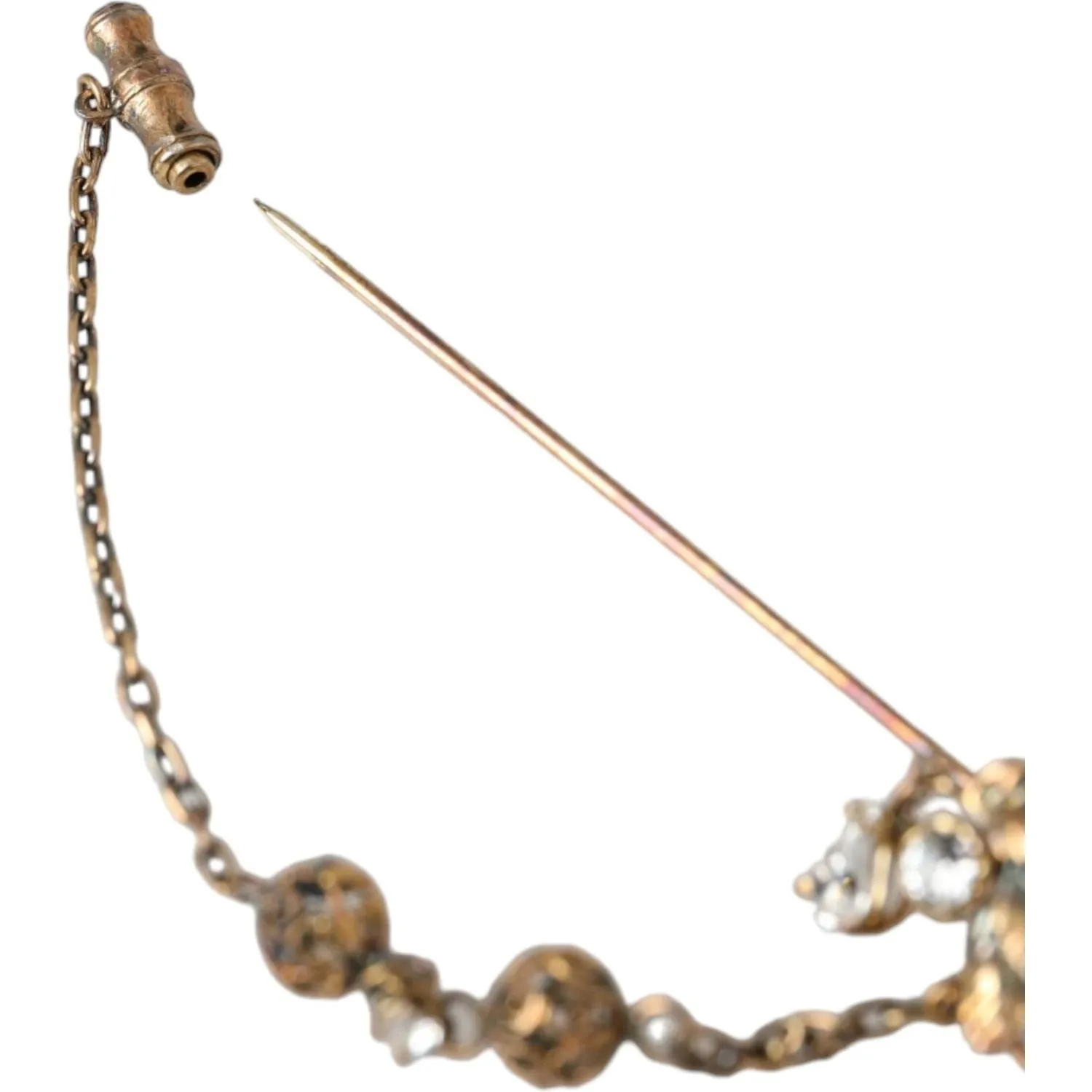 Dolce & Gabbana Gold Brass Crystal Chain 925 Sterling Silver Pin Brooch