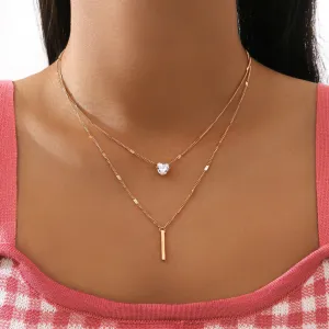 Double Layer Simple Temperament Love Zircon Necklace Clavicle Chain