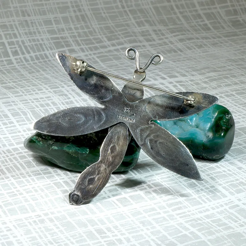 Dragonfly Brooch with Turquoise & Rocker Designs