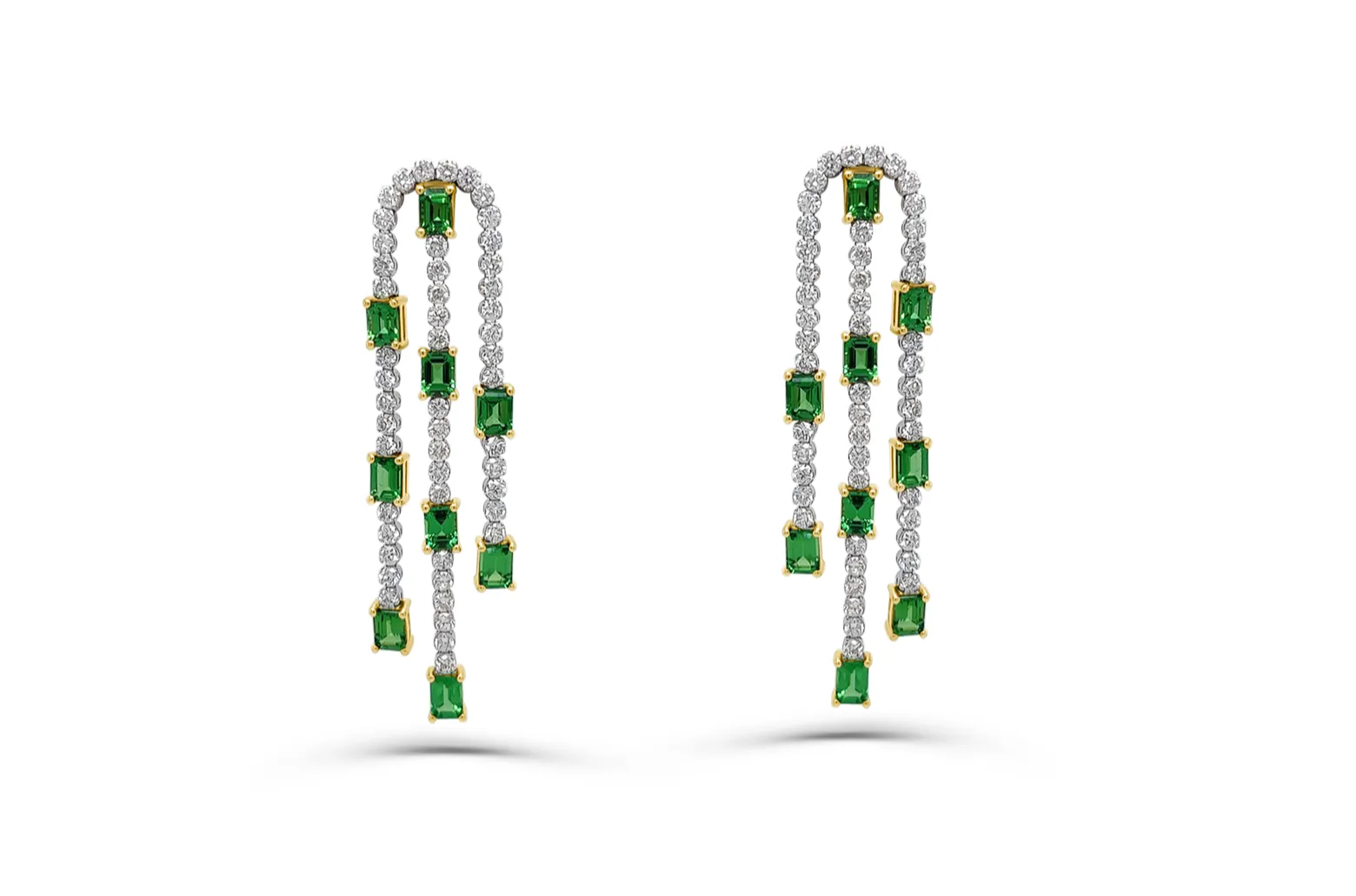 Earrings 18kt Gold Tsavorites & Diamonds Chandelier