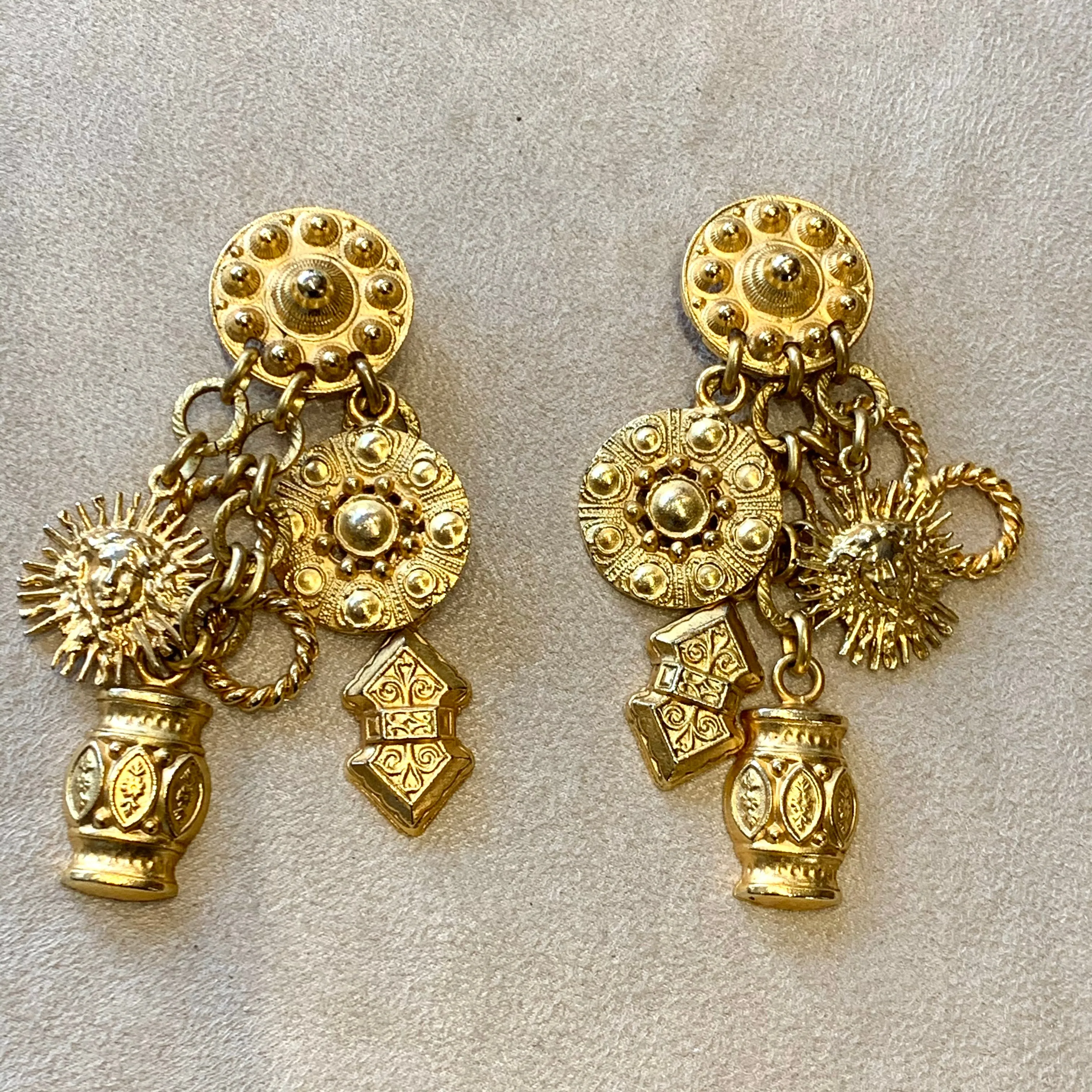 Edouard Rambaud Gold chandelier clip on charm earrings