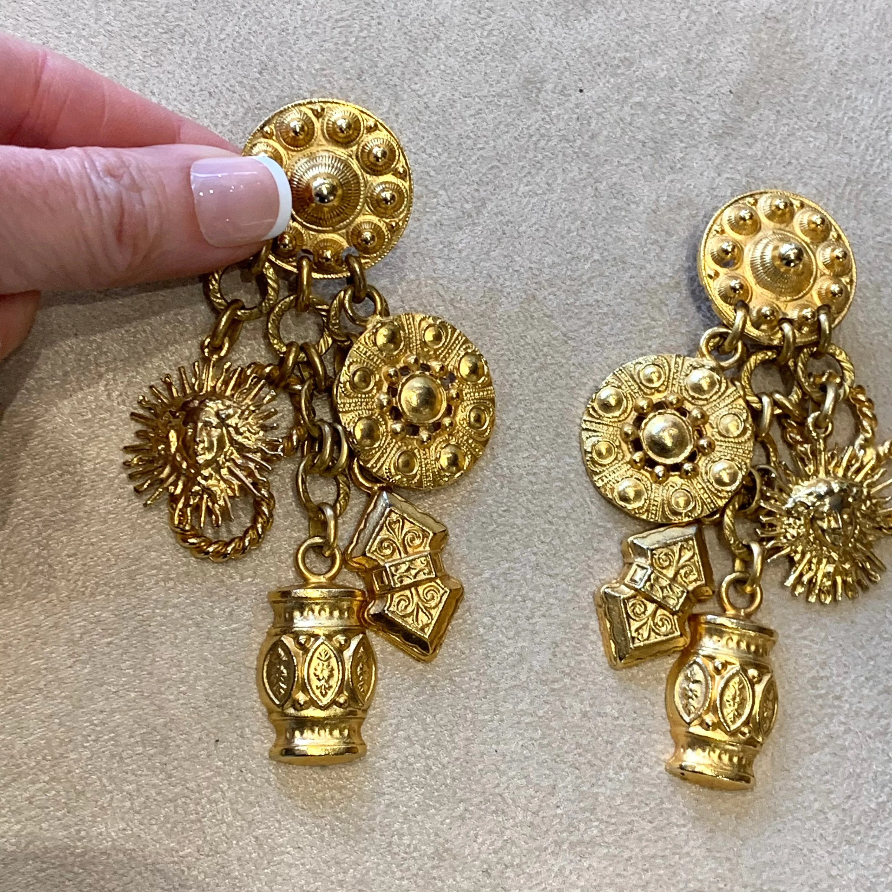 Edouard Rambaud Gold chandelier clip on charm earrings