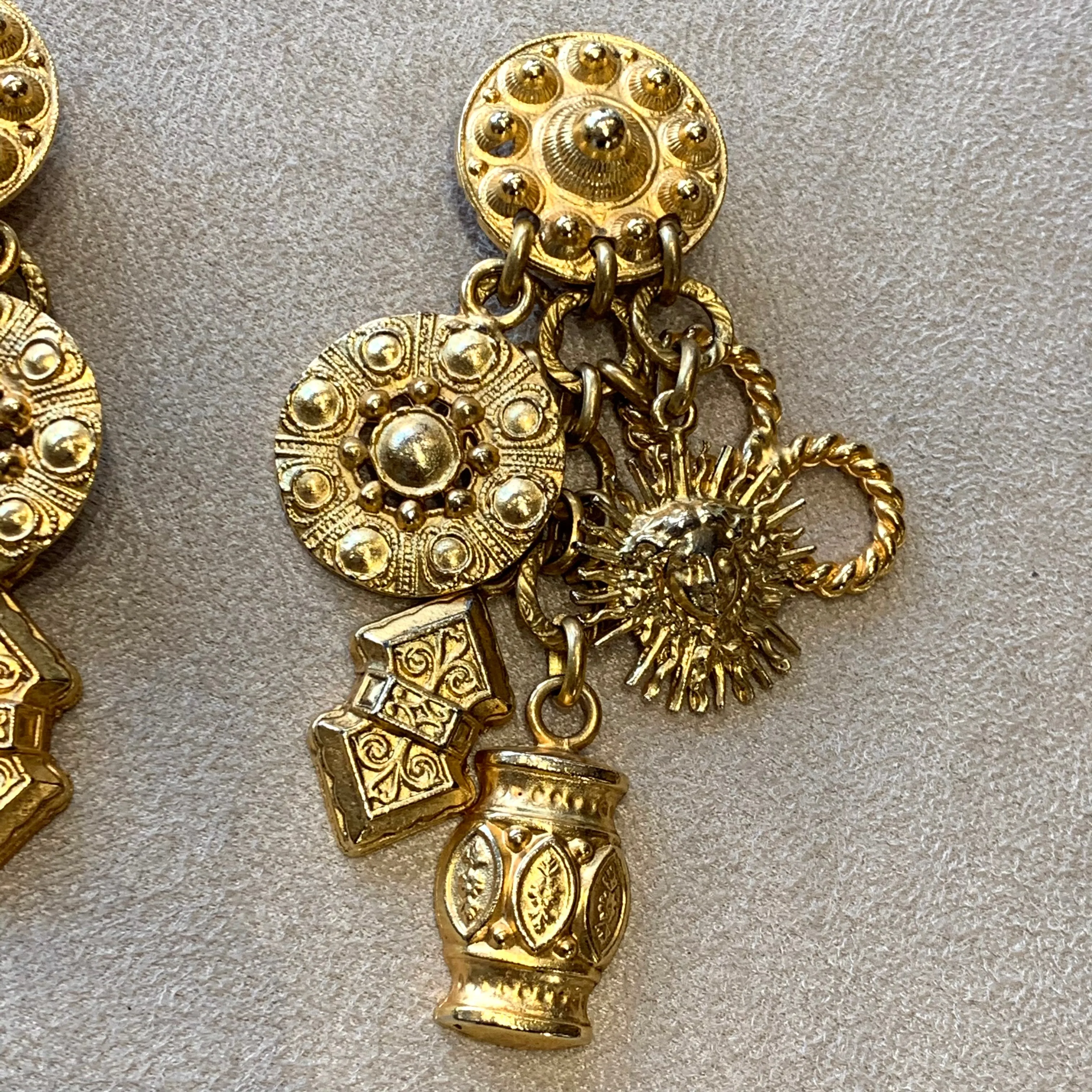 Edouard Rambaud Gold chandelier clip on charm earrings