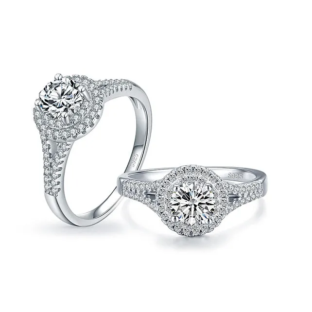 Elegant 1 Carat Zircon Sterling Silver Ring Set for Women