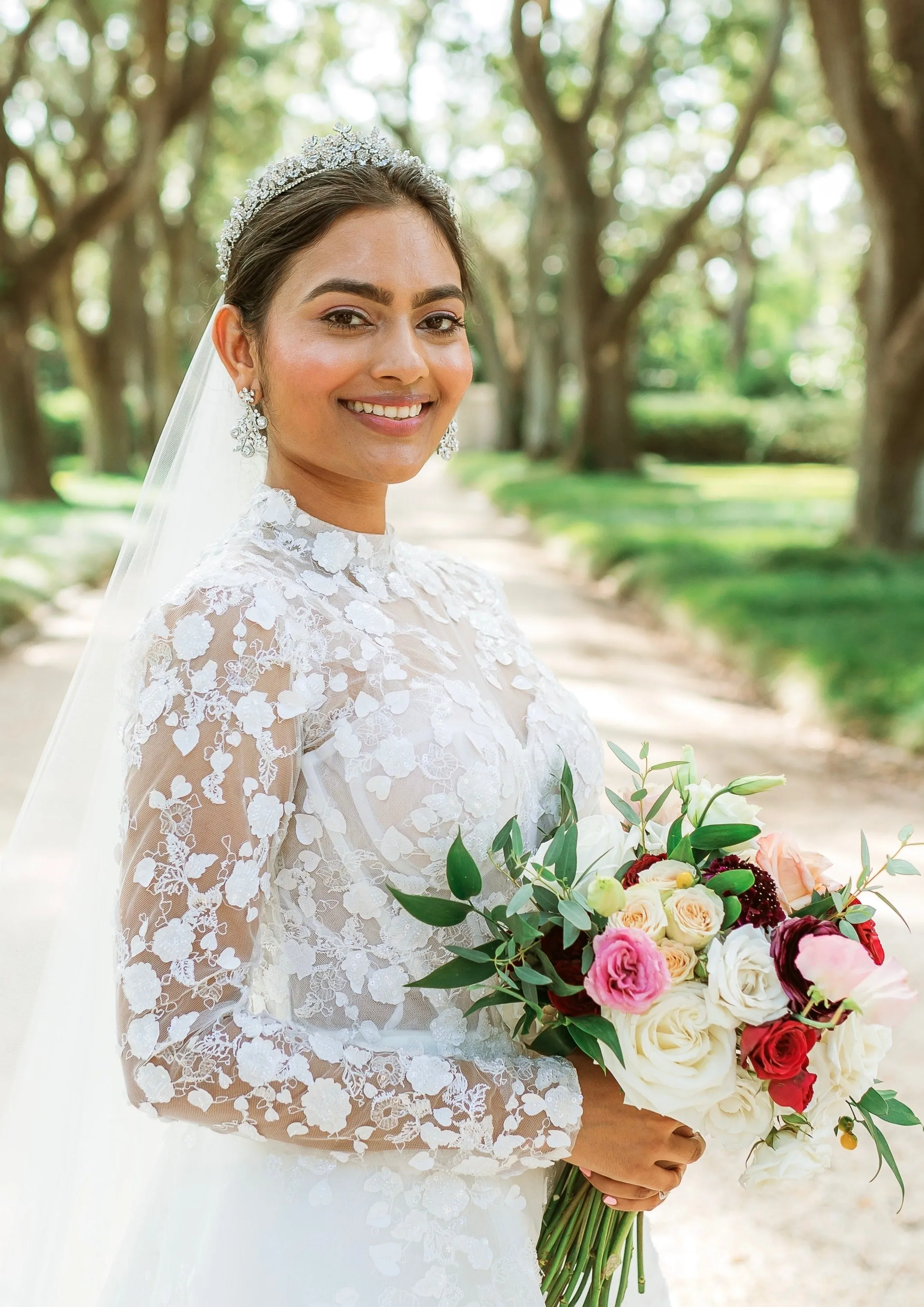 Ellee Real Bride Adorned with MONA Swarovski 3-D Wedding Tiara, Radiant Luxurious Bridal Tiara