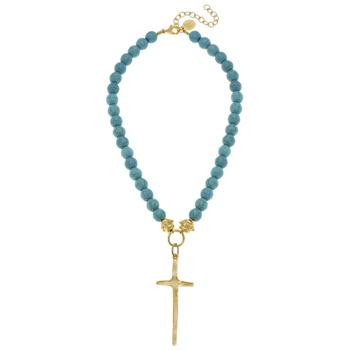 Elongated Cross Turquoise Necklace