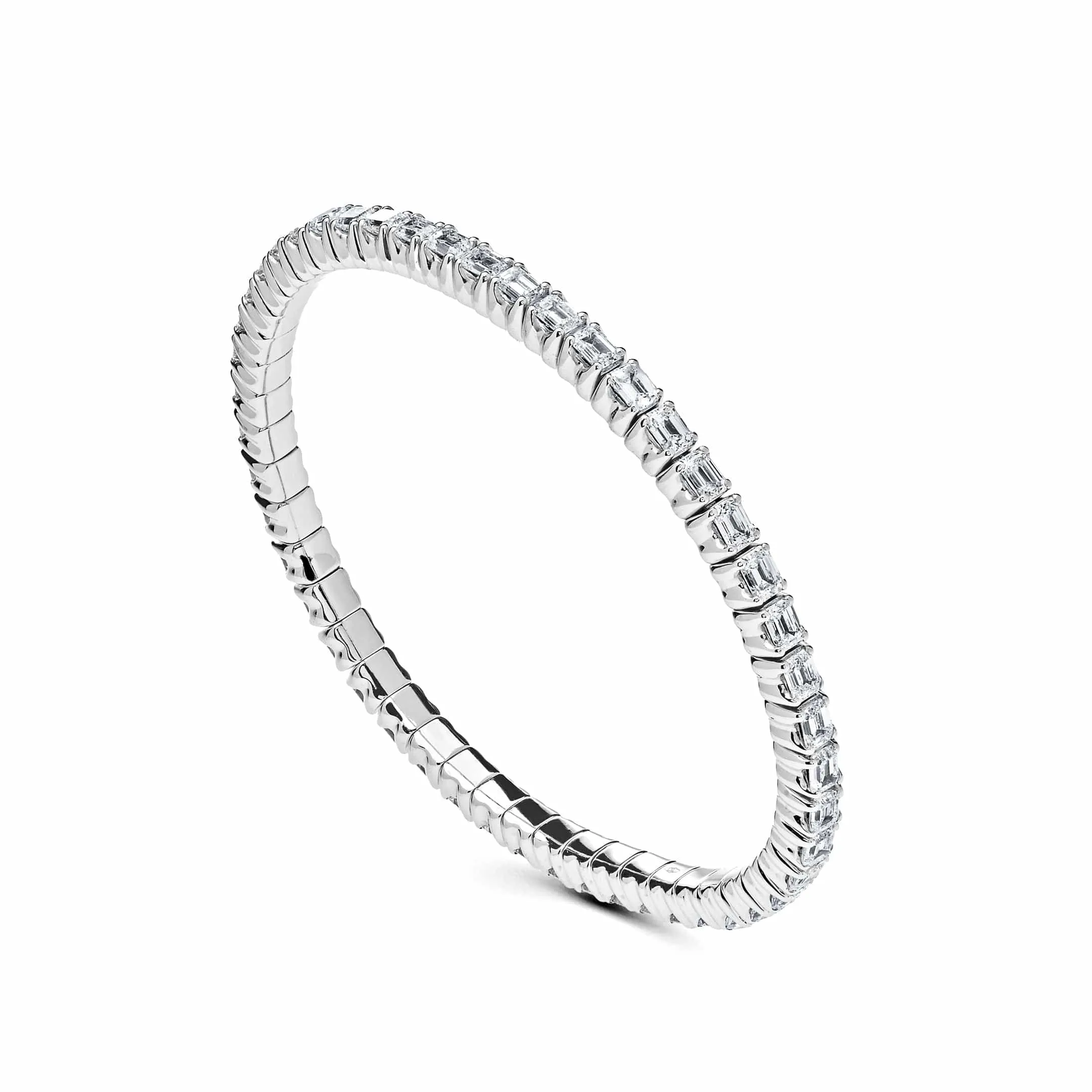 Emerald Cut Diamond Stretch White Gold Bracelet