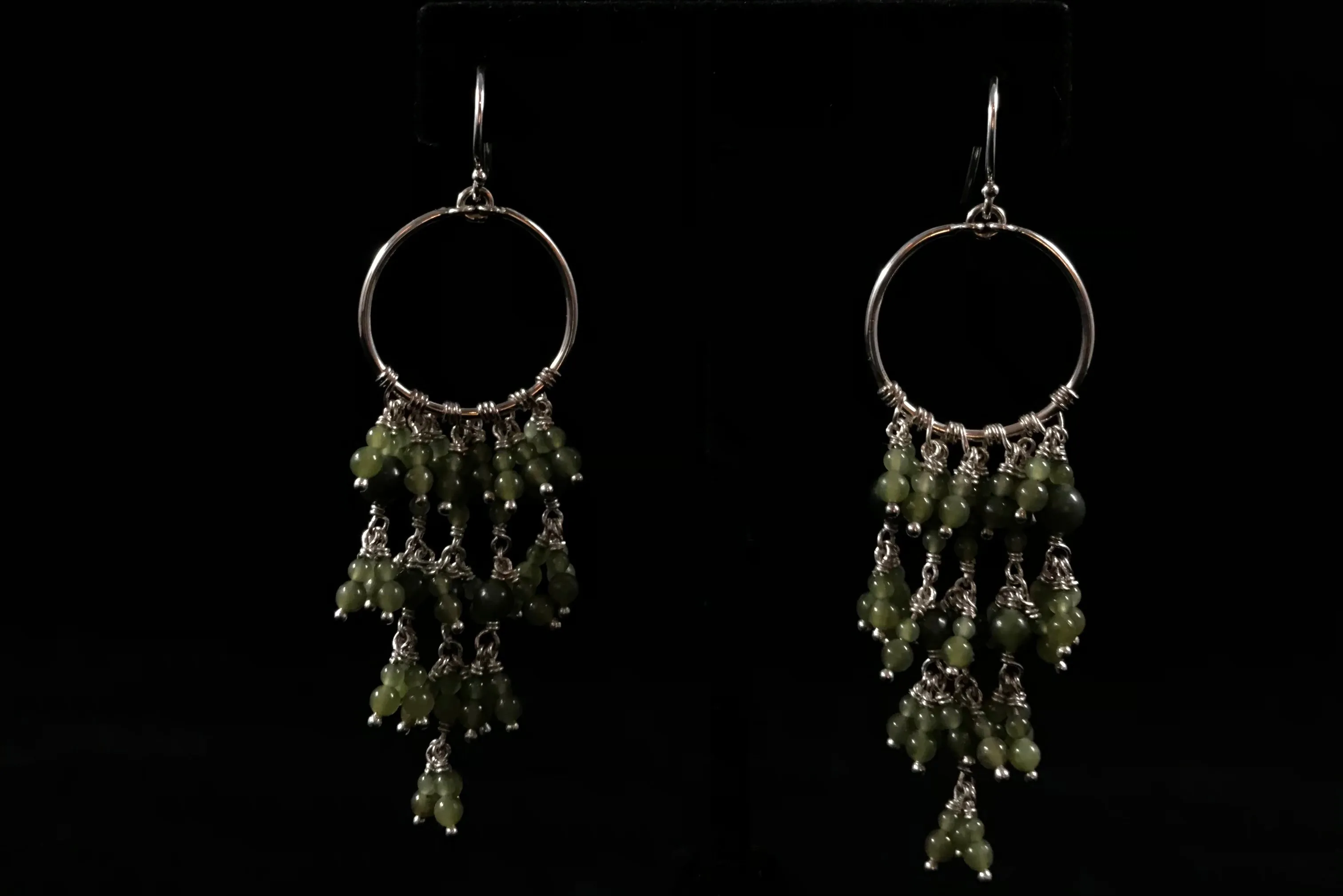 ER- Jade Beads, Silver, Cir. Hooks