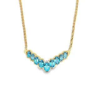 Estate Oval Blue Topaz and Diamond Necklace in 14K Yellow Gold