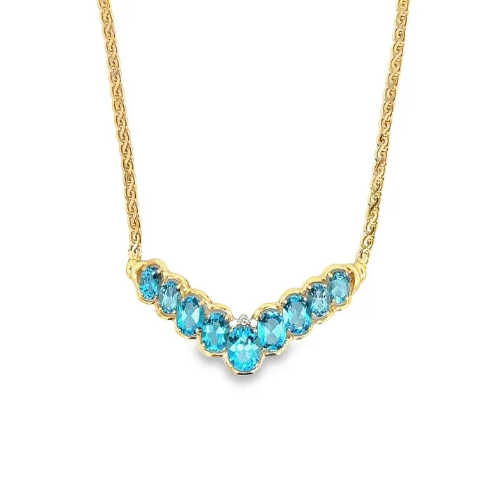 Estate Oval Blue Topaz and Diamond Necklace in 14K Yellow Gold